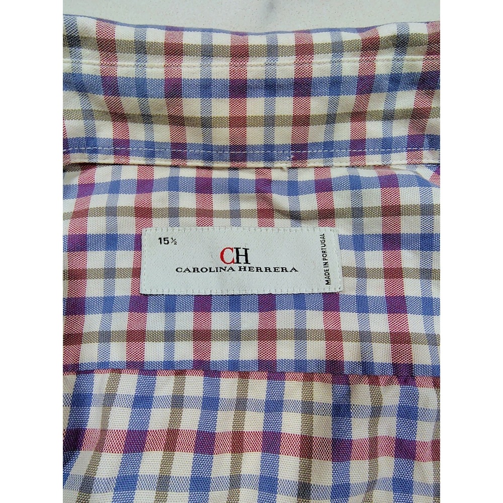 Carolina Herrera Men's Shirt Button Down Size 15 1/2 Cotton Plaid Multicolor M - Picture 2 of 13